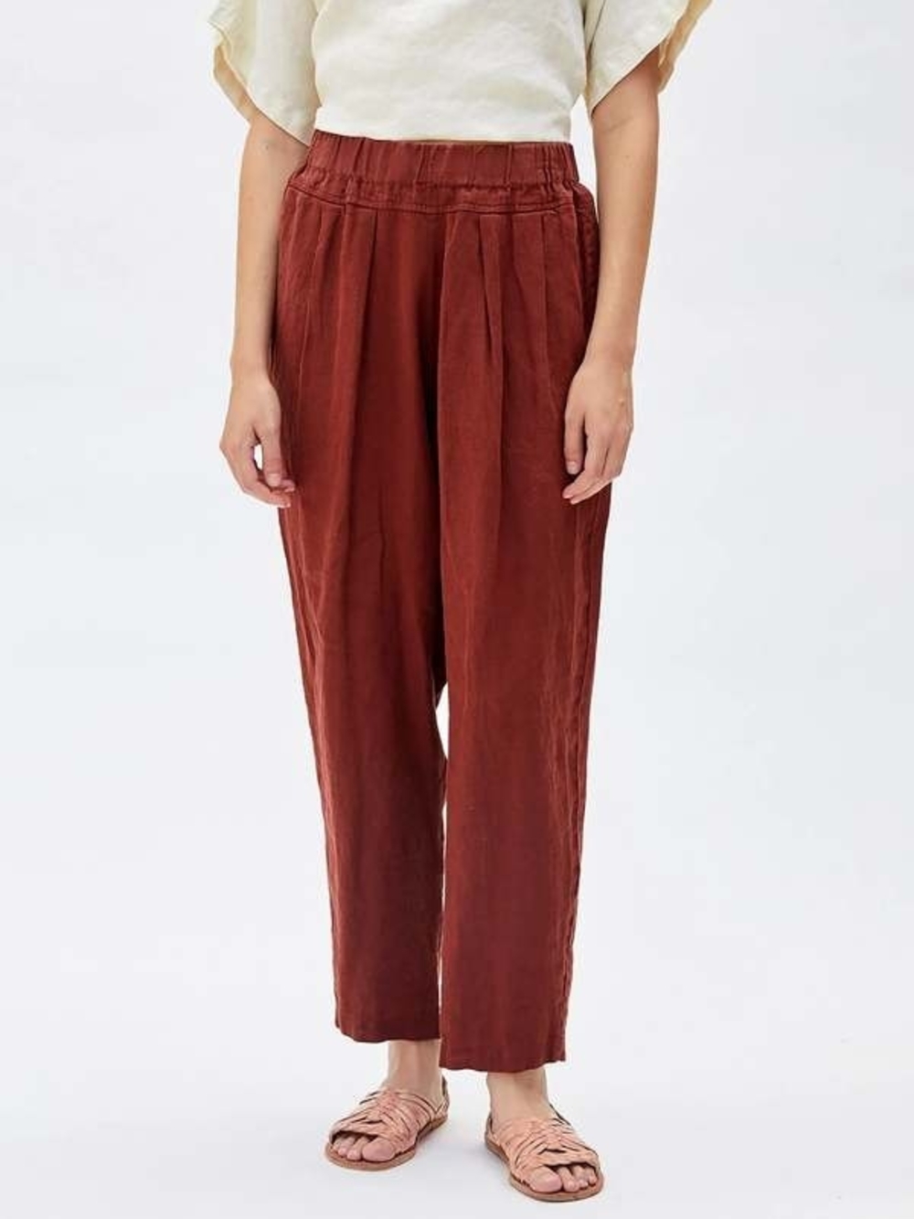 Black Crane Linen Carpenter Pants in Brick